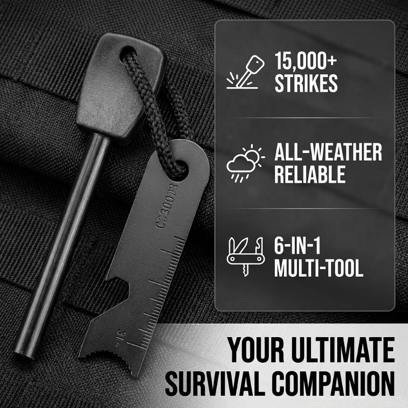 Fire Piston Starter - Multi-Function Wooden Handle Magnesium Fire Starter-Waterproof