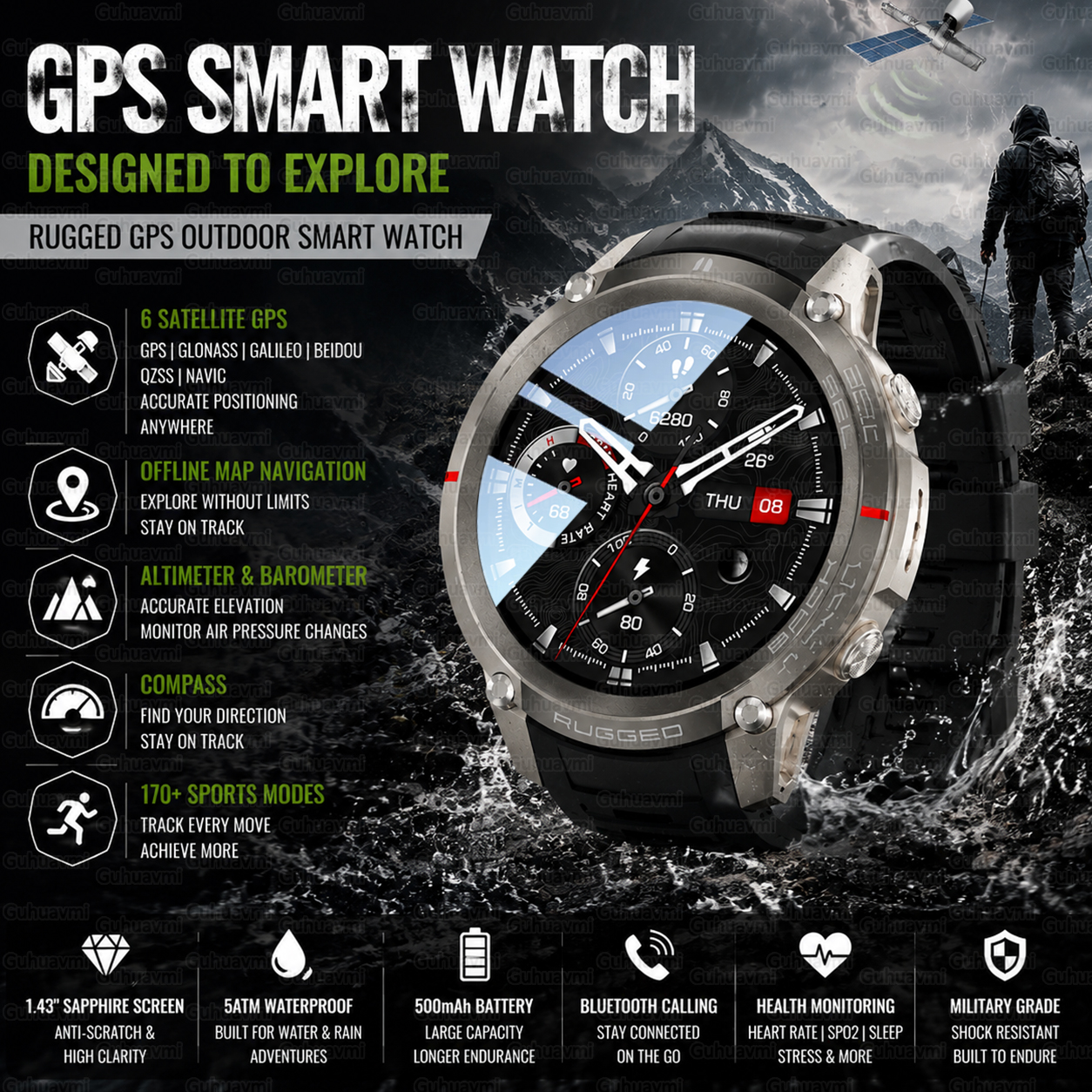 Outdoor Tactical GPS Smart Wat - Outdoor Adventure Hours ulasan dan harga